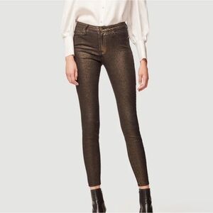 Frame Le High Skinny Metallic Old Gold High Rise Glitter Festive Party Size 24